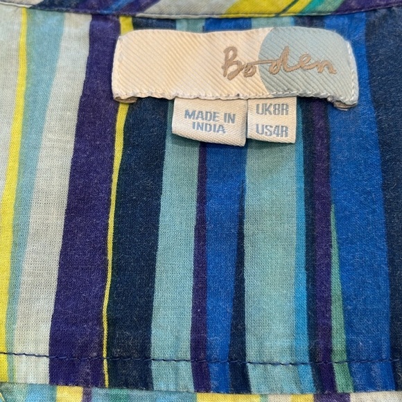 RARE Boden | Empire Waist Faux Wrap Mini Dress 100% Cotton | Blue/Yellow | Sz 4R - Picture 7 of 12